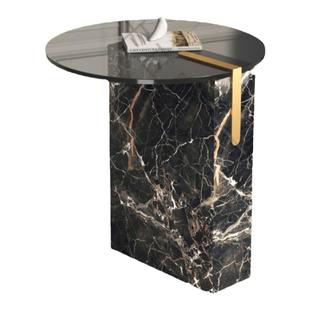 意式轻奢灰玻璃角几沙发圆形大理石边几现代简约边柜小茶几设计师