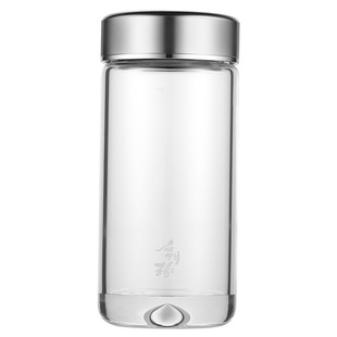 启明缘玻璃杯单层螺旋钢盖 透明圆形防漏手工杯 男女水杯茶杯带盖