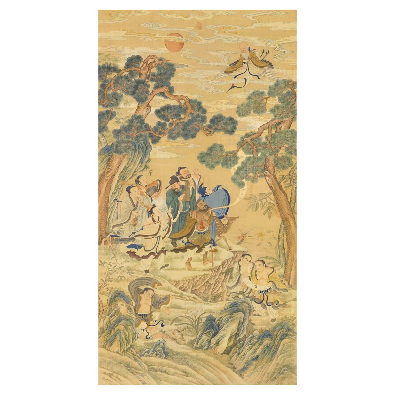 群仙拱祝八仙图立轴微喷国画