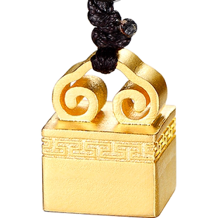 传承系列古法黄金足金名字印章吊坠定制男女情侣方章项链生日礼物