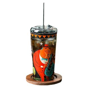 高颜值卡通吸管杯玻璃大容量可爱密封便携咖啡杯带吸管水瓶奶茶杯