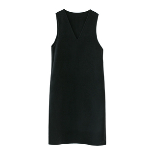 羊毛背心裙原隐秋冬复古极简v领赫本长款chic法式ins连衣裙深v女