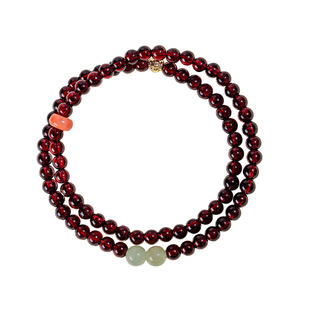 普陀山文创授权店天然石榴石手串和田玉南红双圈手链女养气血送礼