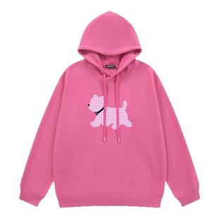 i.t GROUNDZERO2025秋冬桃红色小狗男女情侣款大码连帽卫衣上衣