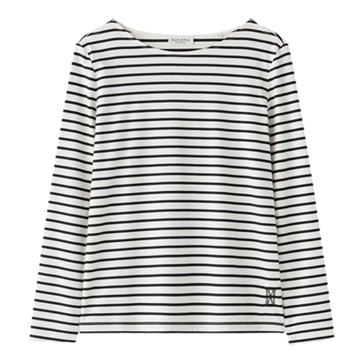 MOP圆领纯棉条纹长袖T恤女