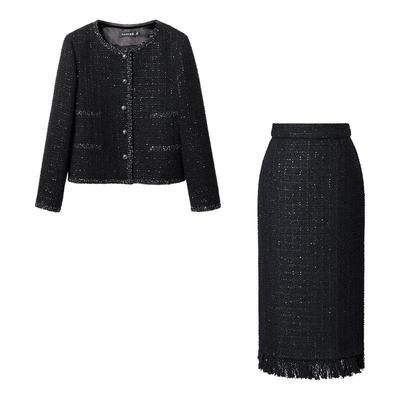 颜域小香风毛呢外套半身裙两件套