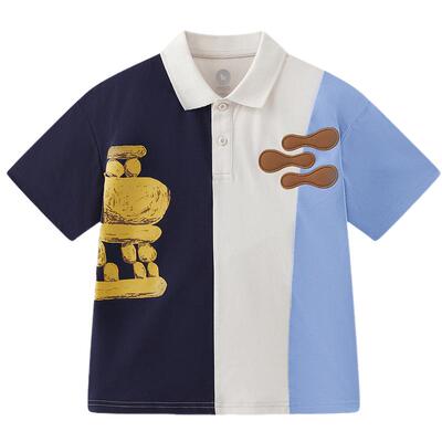 MQD童装男童短袖polo衫凉感拼接儿童夏季短袖T恤国风上衣