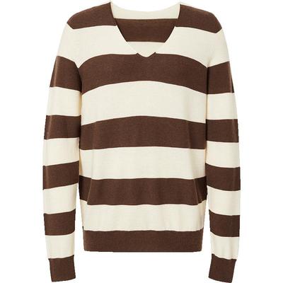 MOFAN摩凡春新款咖条纹毛针织衫