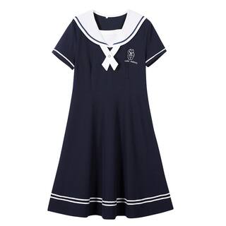 海军风连衣裙少女长裙子初中学生高中女生夏装日系JK领学院风过膝