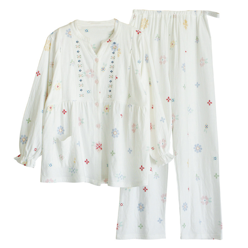 家时光月子服纯棉全棉吸汗春秋产后孕妇哺乳睡衣12月份产妇家居服