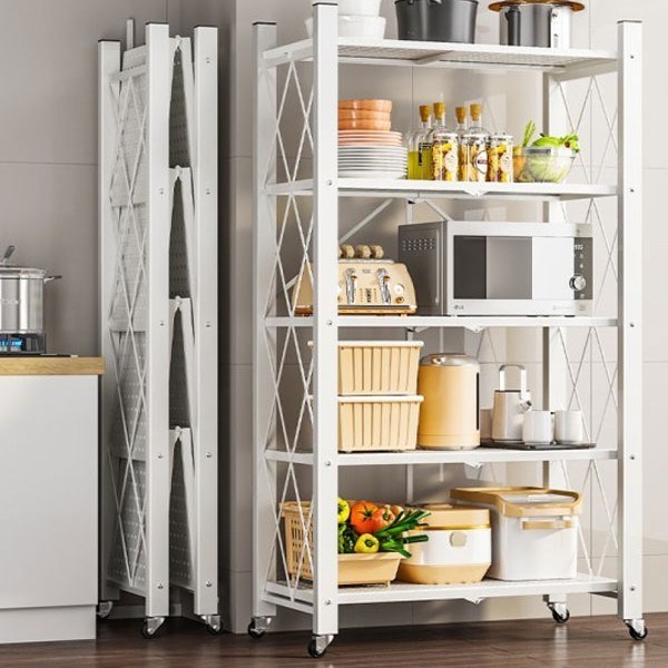 免安装厨房折叠置物架多层落地式整理架小推车微波炉烤箱架收纳架