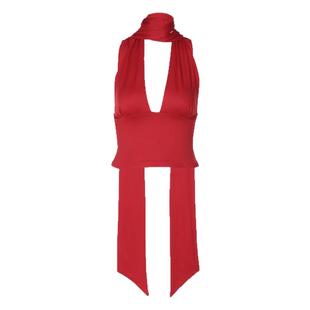 gusty欧美ins风辣妹挂脖飘带上衣深V吊带背心气质御姐度假风女装