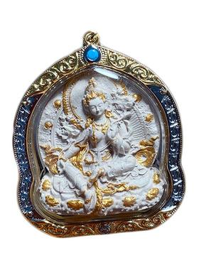 『藏说』手绘绿度母香灰药擦擦金属嘎乌盒藏式文玩项链吊坠小唐卡