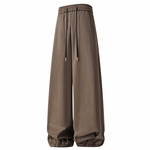 男士加绒卫裤男款加厚保暖冬季棕色裤子弯刀裤阔腿休闲裤2026新款