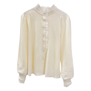 秋冬加绒加厚木耳花边立领长袖衬衫女气质雪纺衫内搭打底洋气小衫