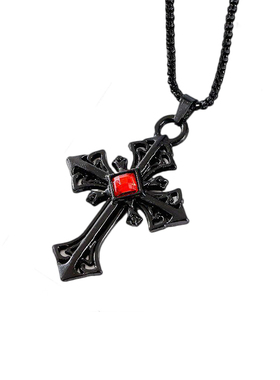 暗黑十字架红宝石毛衣链宫廷颈链