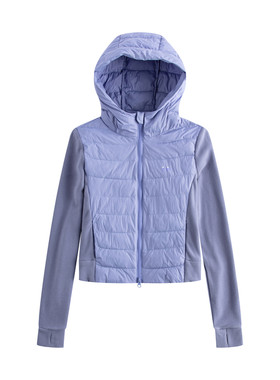 riverstone plus 连帽拼接立领短款棉服女冬季撞色双拉链面包服