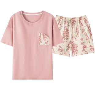 卡之恋睡衣女款夏季纯棉短袖粉色碎花田园风甜美日系家居服两件套