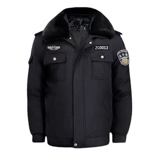保安服冬季加厚棉服黑色多功能防寒大衣秋冬季物业安保物业制服男