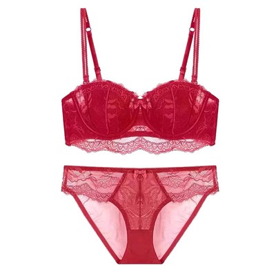 红色内衣套装大胸显小性感蕾丝