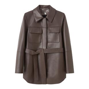 兽王绵羊皮皮衣女士皮夹克秋季新款宽肩西服廓形中长款外套