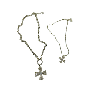 atmshop浅金色复古时髦叠戴夸张十字架项链宫廷朋克辣妹锁骨链