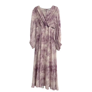 新中式约会日常温柔喇叭袖连衣裙紫海神明少女特别漂亮紫色掐腰裙