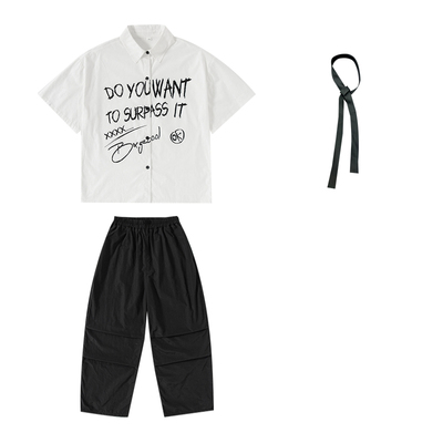 儿童街舞演出服套装新款白色衬衫