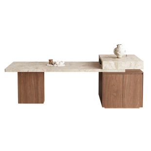 莫奈花园下挂岩板岛台餐桌一体可伸缩北欧侘寂风厨房高级感中导台