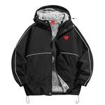 查尔斯桃心线条拉链冬季新款连帽毛绒棉服男棉袄衣服外套加绒保暖