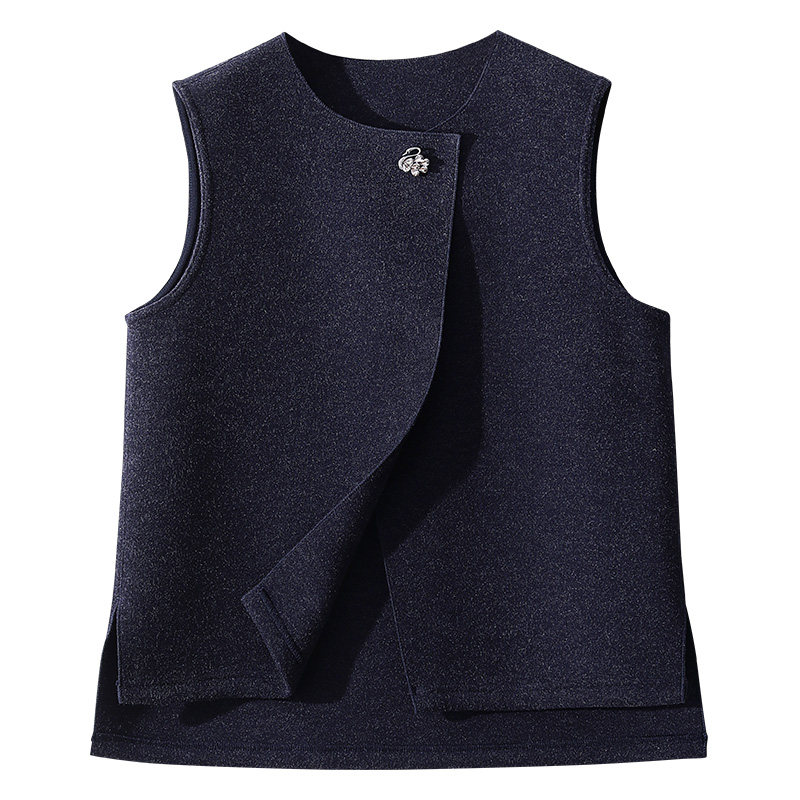 五只白鹅【双面羊毛呢】女士秋冬季加绒加厚圆领毛呢马甲百搭坎肩