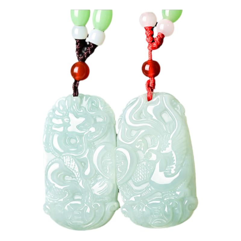 七夕情人节礼物天然翡翠情侣玉佩龙凤吊坠一对男女款项链刻字证书