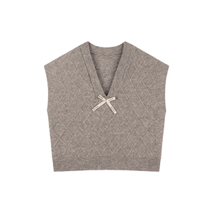 Amybaby女童上衣春季2025新款蝴蝶结纯色小格子马甲钻石领衬衫