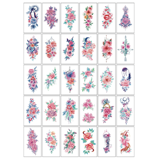 纹身贴防水 女 持久彩色花朵手臂锁骨遮疤小清新图案仿真文身贴纸