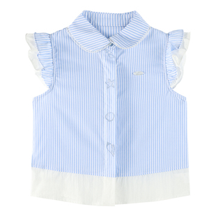 BarryBanny女童海洋短袖衬衫小飞袖套装2026夏季新款学院风裤裙女