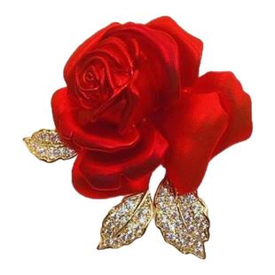 中国风红色花朵胸针高级感玫瑰胸花别针小众大衣西装配饰女礼物
