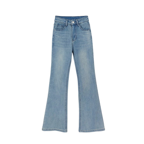 浅色弹力微喇牛仔裤女春季新款大码胖mm高腰显瘦梨形身材喇叭裤子