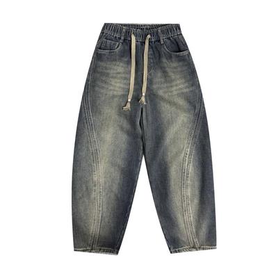 ZPK美式重磅拼接弯刀牛仔裤