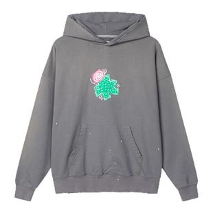 ROUND TWO 美国Wild Growth 秋季水洗做旧仙人掌印花套头连帽卫衣
