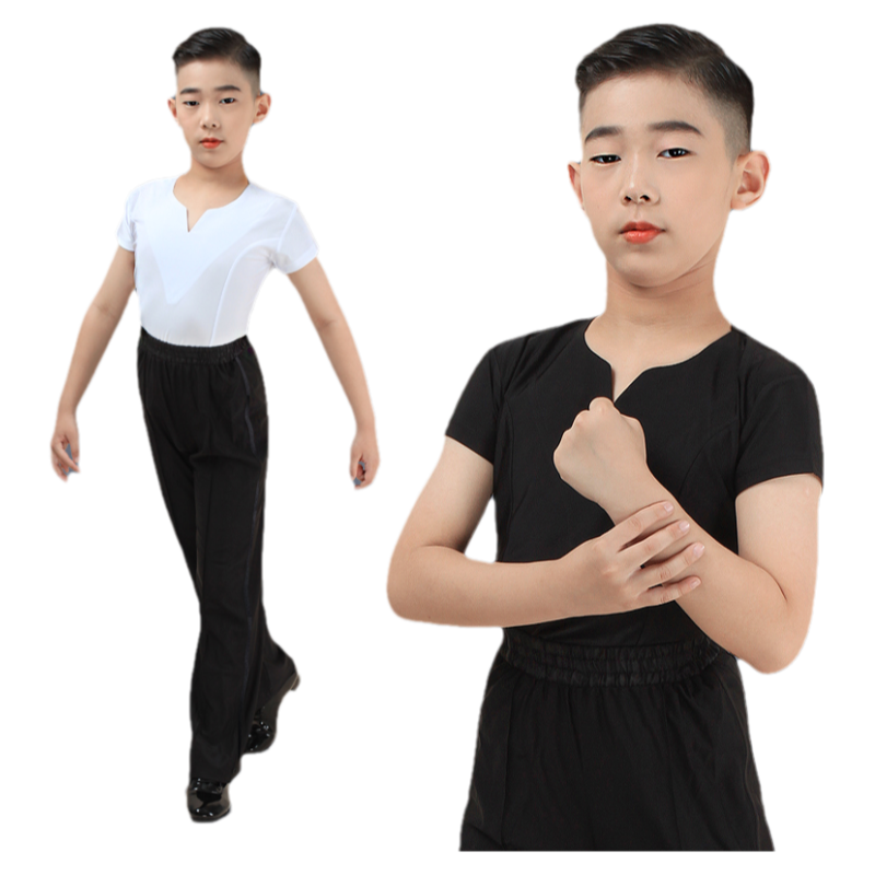 拉丁舞服服装套装男孩男款男童练功服儿童男比赛裤子上衣男生
