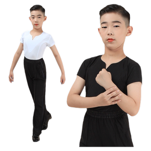 拉丁舞服服装套装男孩男款男童练功服儿童男比赛裤子上衣男生
