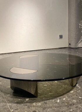 悬浮圆茶几高级感意式极简钢化玻璃桌创意设计师高端家具