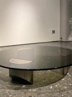 悬浮圆茶几高级感意式极简钢化玻璃桌创意设计师高端家具
