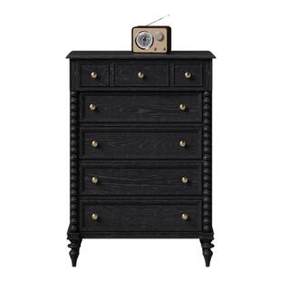 时余格雷斯五斗柜中古风黑色美式全实木卧室法式复古沙发边柜高款