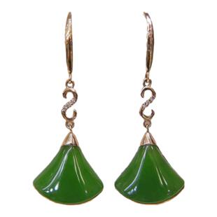 毕业季天然正品和田玉裙子耳环女18K金镶嵌碧玉耳坠a货高级感耳饰