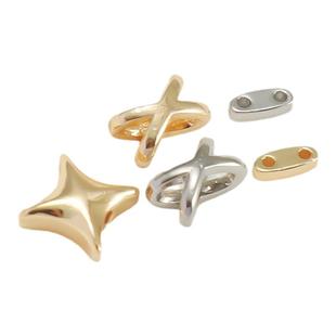 14K包金电镀保色X蝴蝶结四角星双孔隔珠手链项链配饰diy手工配件