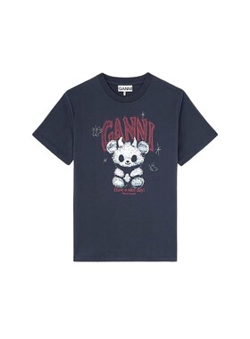 【夏季新款】GANNI女装 趣味恶魔小熊印花短袖T恤上衣A1050183252