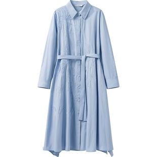 播商场同款中式刺绣倪妮同款连衣裙女春秋新款衬衫裙BDS1LD1423