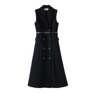 晚白2025年秋冬新款气质轻熟风羊毛裙V领收腰优雅知性无袖连衣裙