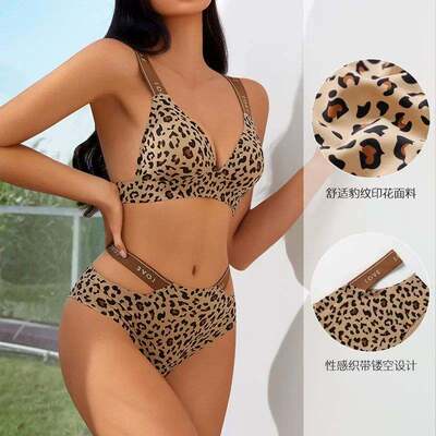 Seamless Sexy Leopard Bras Set for Women Push Up Bras Hollow